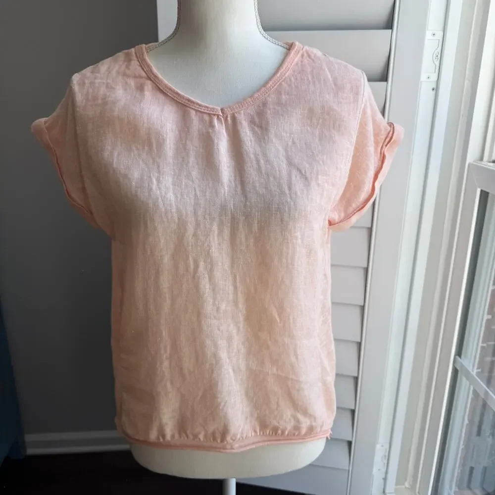 BELLE FRANCE Top Womens S Orange 100% Linen Made in Italy Coastal Beachy Resort - Picture 2 of 12